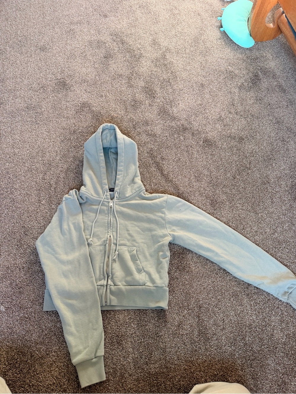 Brandy Melville Cropped Hooded Zip Jacket in Sage Green